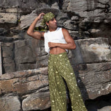High Waisted Pants in Printed Eucalyptus - The Glade