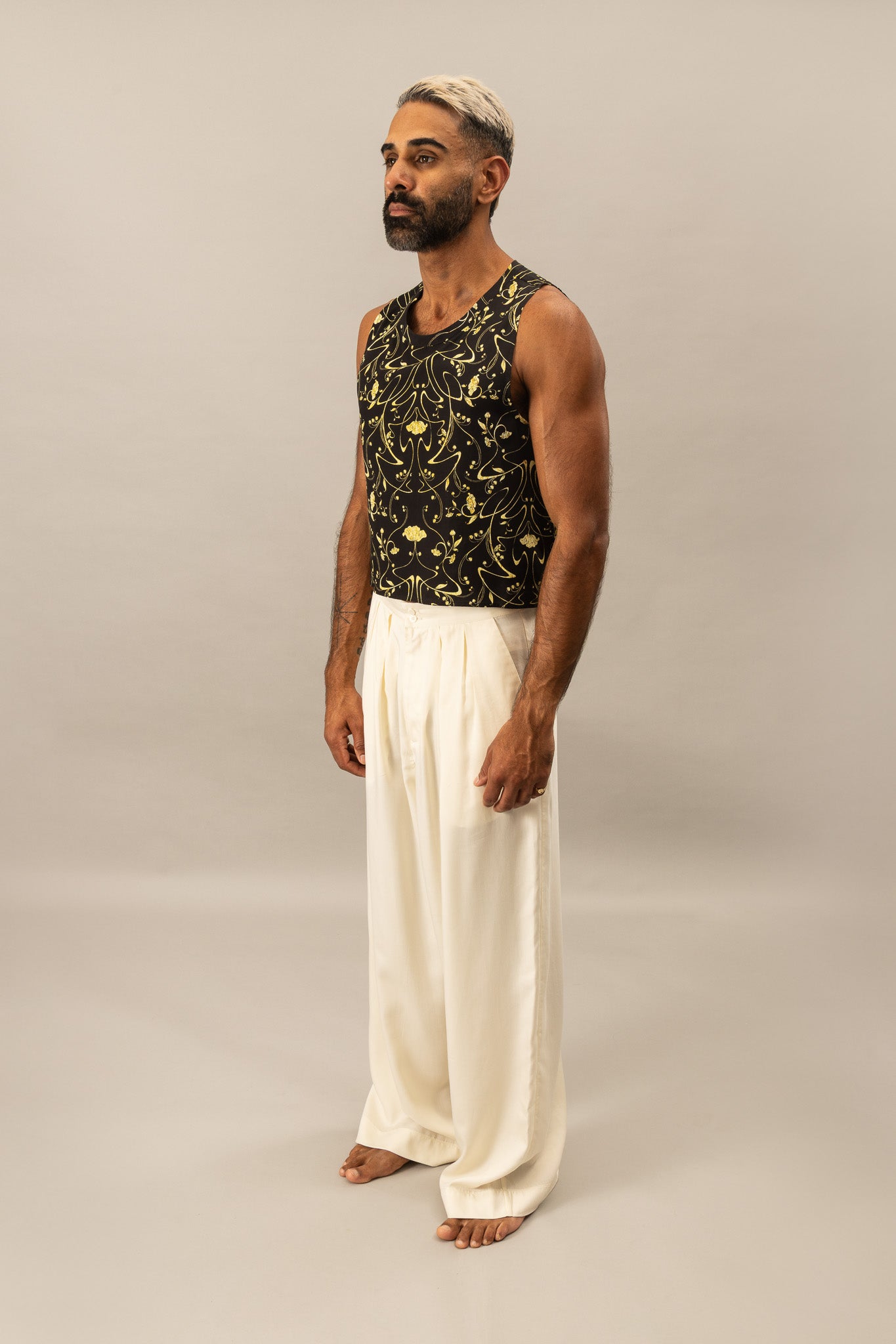 Printed Cropped Tank - Sylvan Black