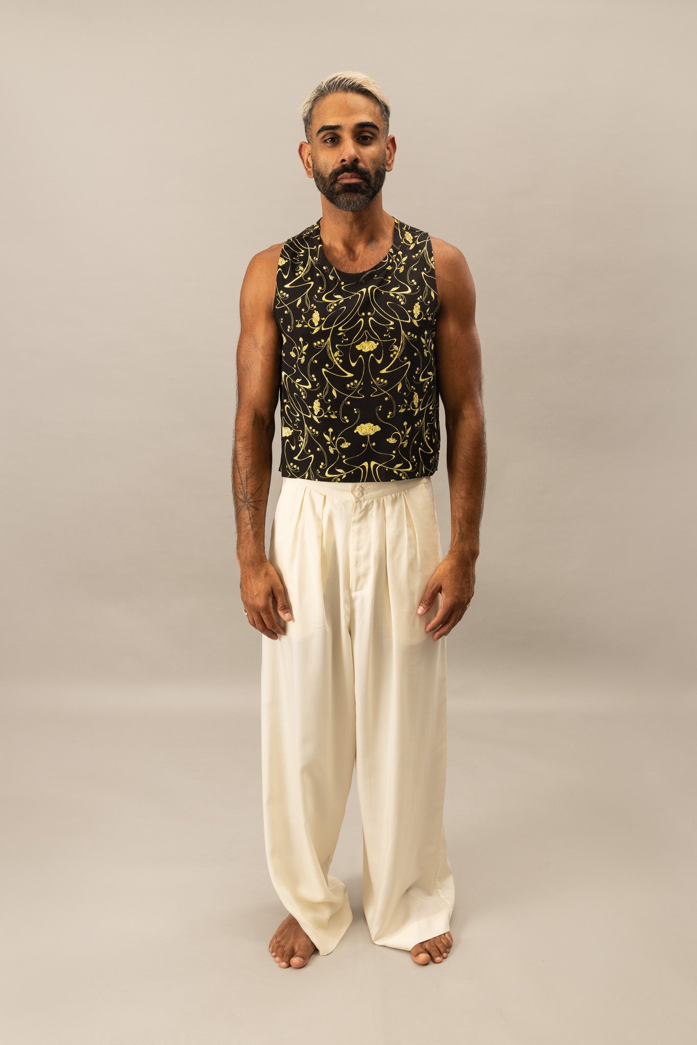 Printed Cropped Tank - Sylvan Black