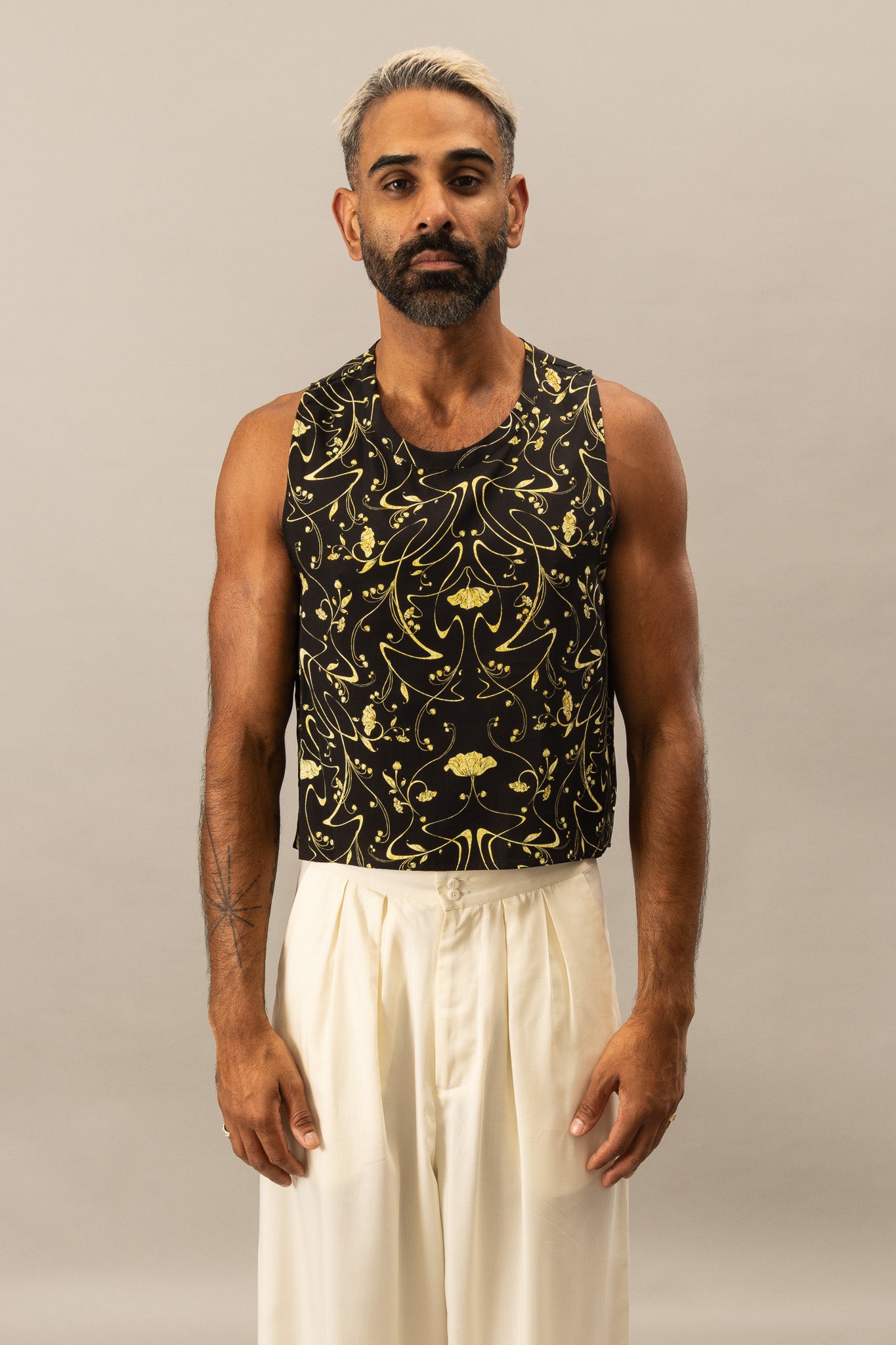 Printed Cropped Tank - Sylvan Black