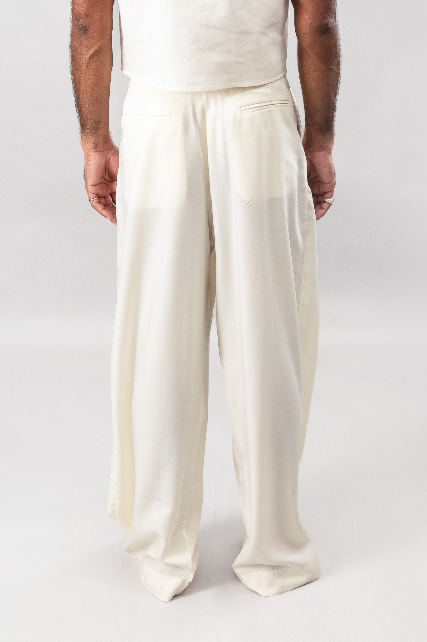 Tailored Pleated Pants - Cream