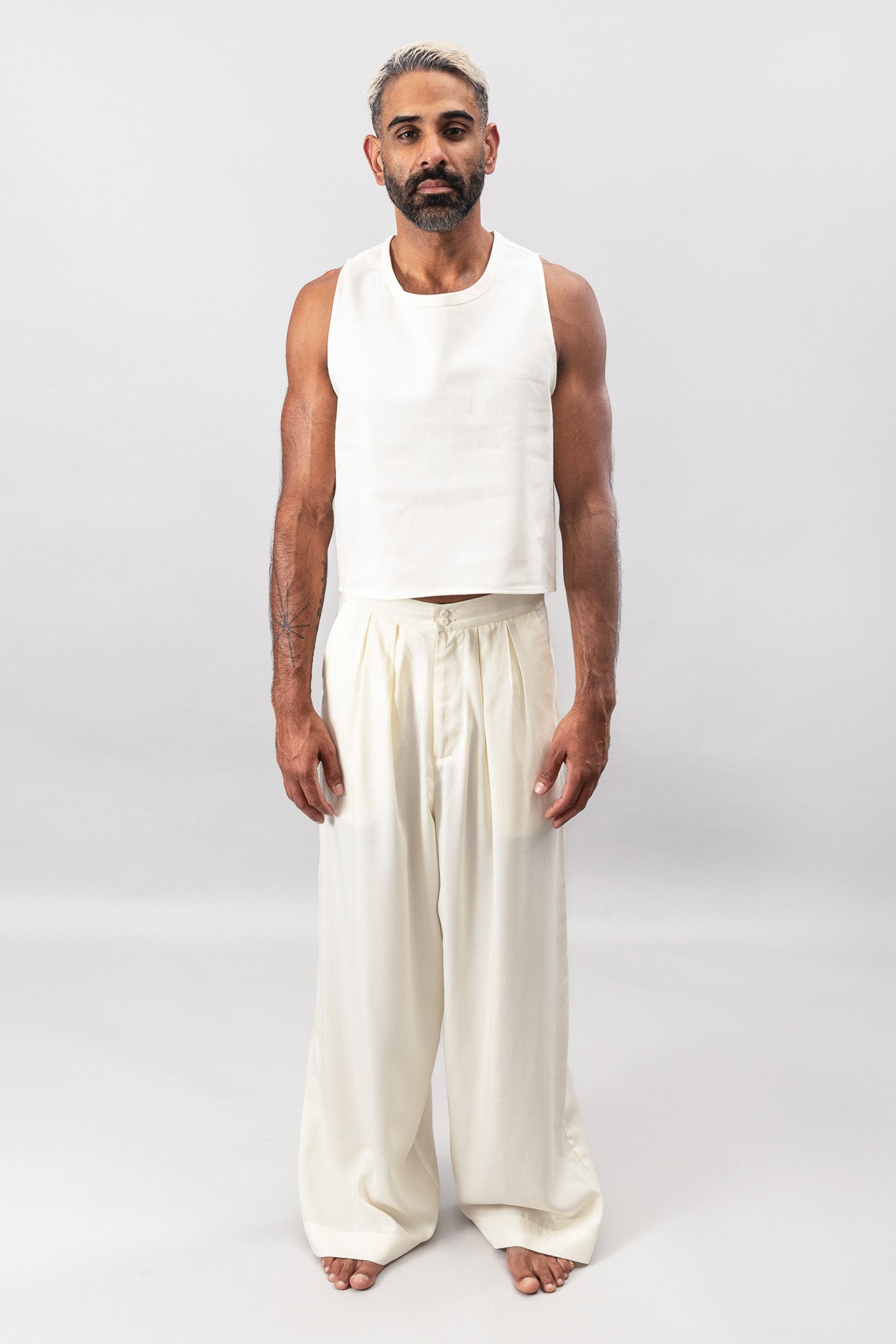 Tailored Pleated Pants - Cream