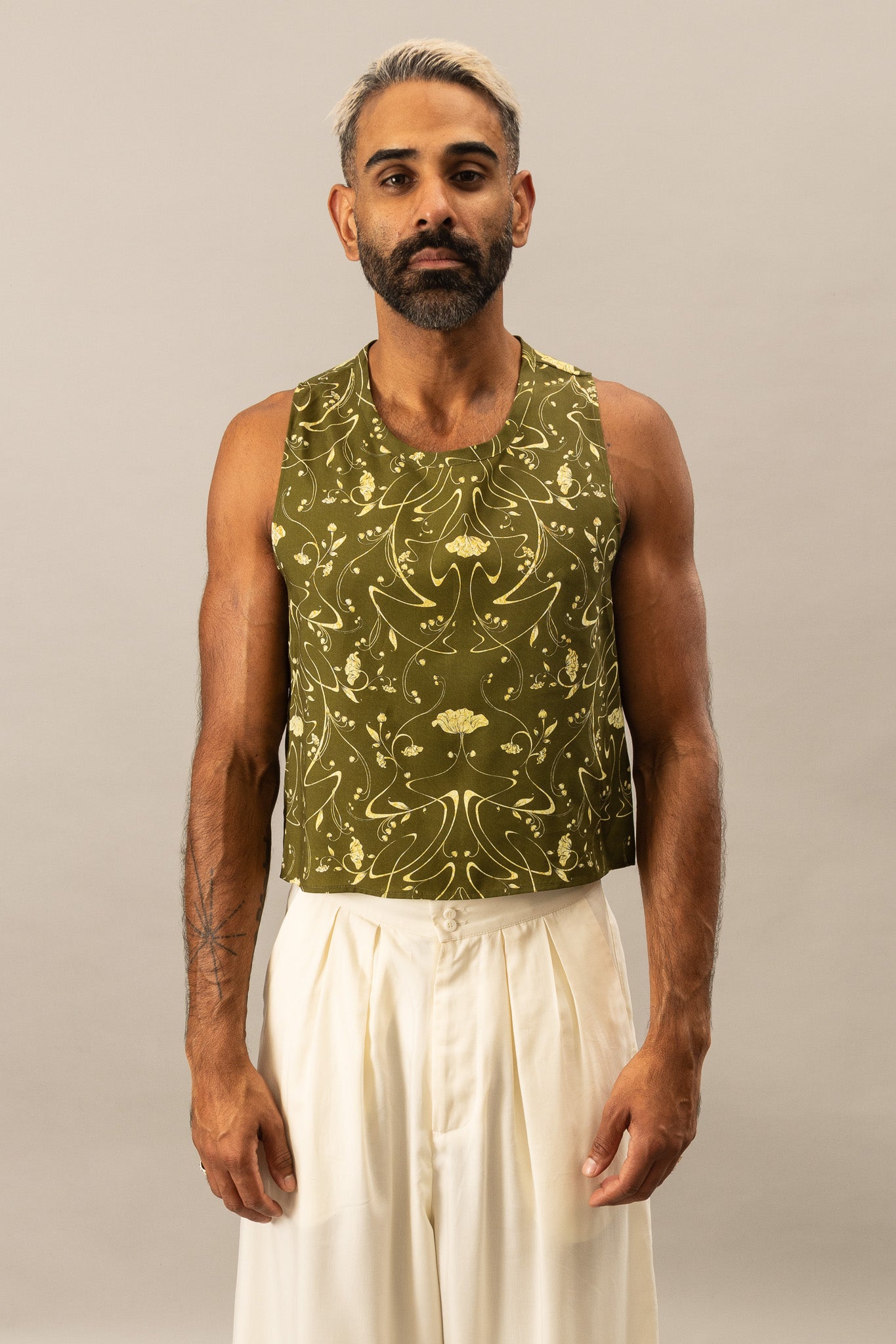 Printed Cropped Tank - Sylvan Green