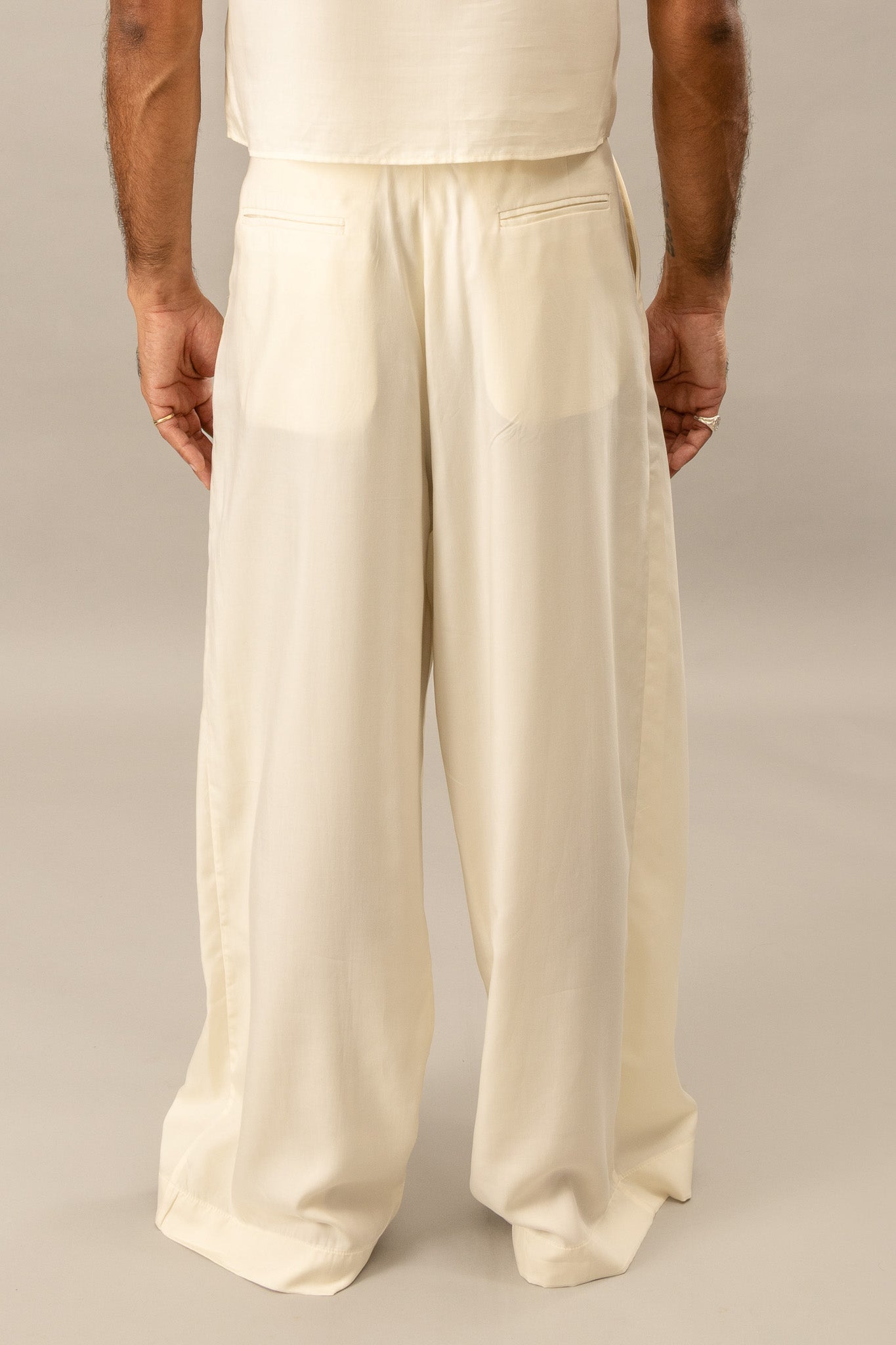 High Waisted Pleated Pants in Natural White