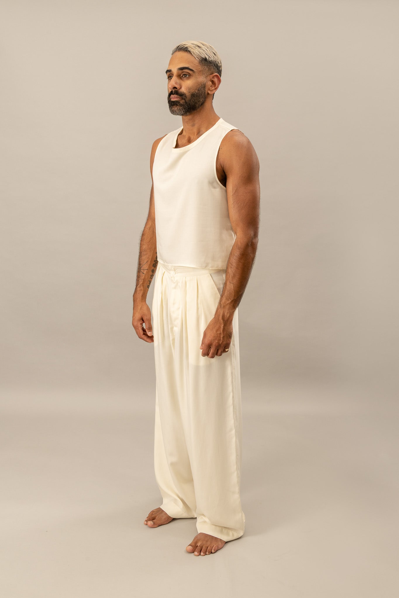 High Waisted Pleated Pants - Cream