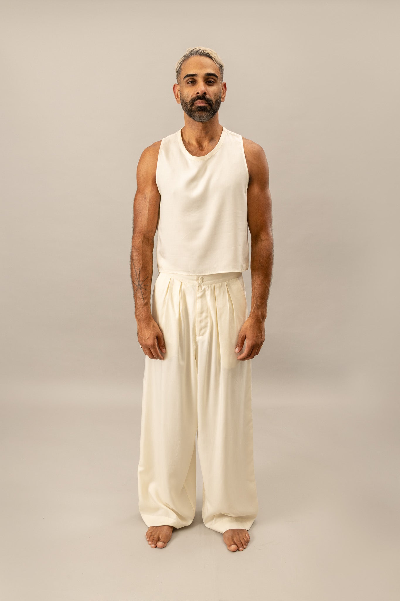 High Waisted Pleated Pants - Cream