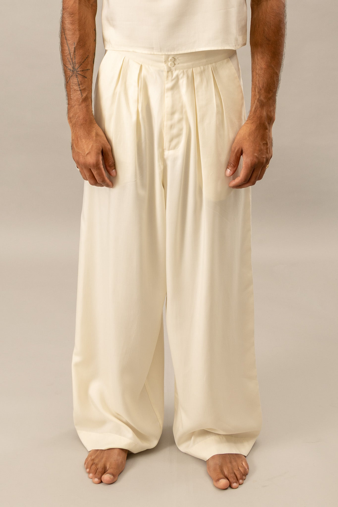 High Waisted Pleated Pants in Natural White