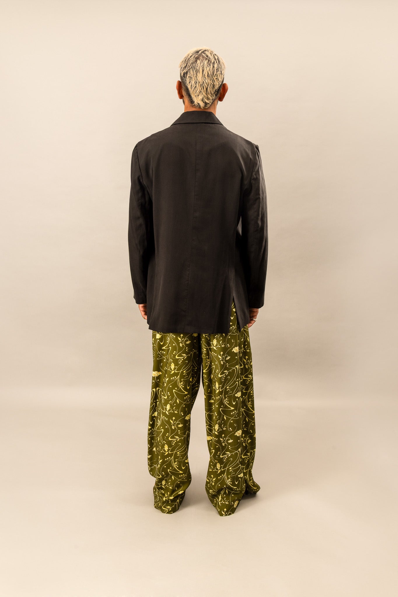 Printed Pleated Pants - Sylvan Green