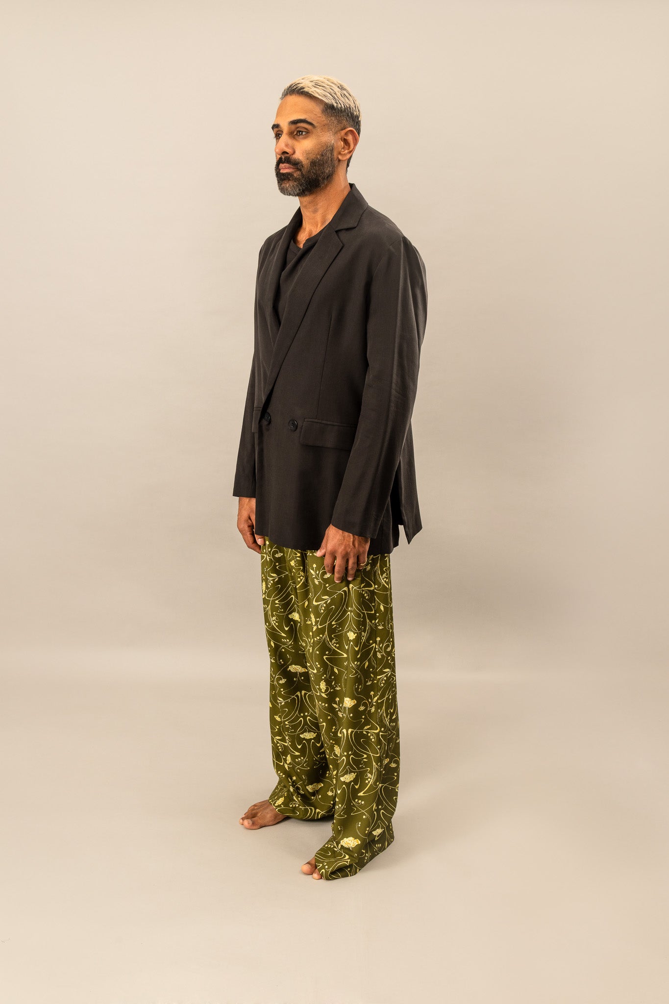 Printed Pleated Pants - Sylvan Green