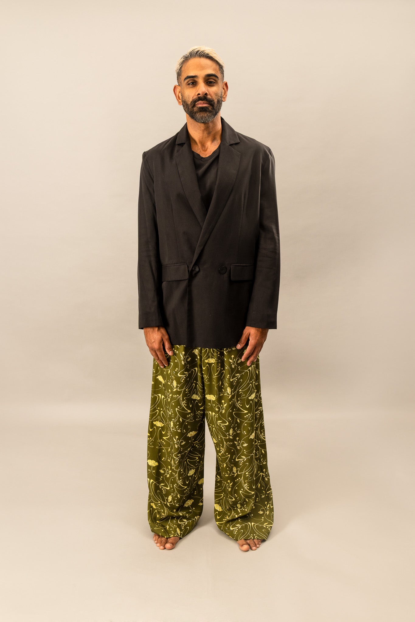 Printed Pleated Pants - Sylvan Green