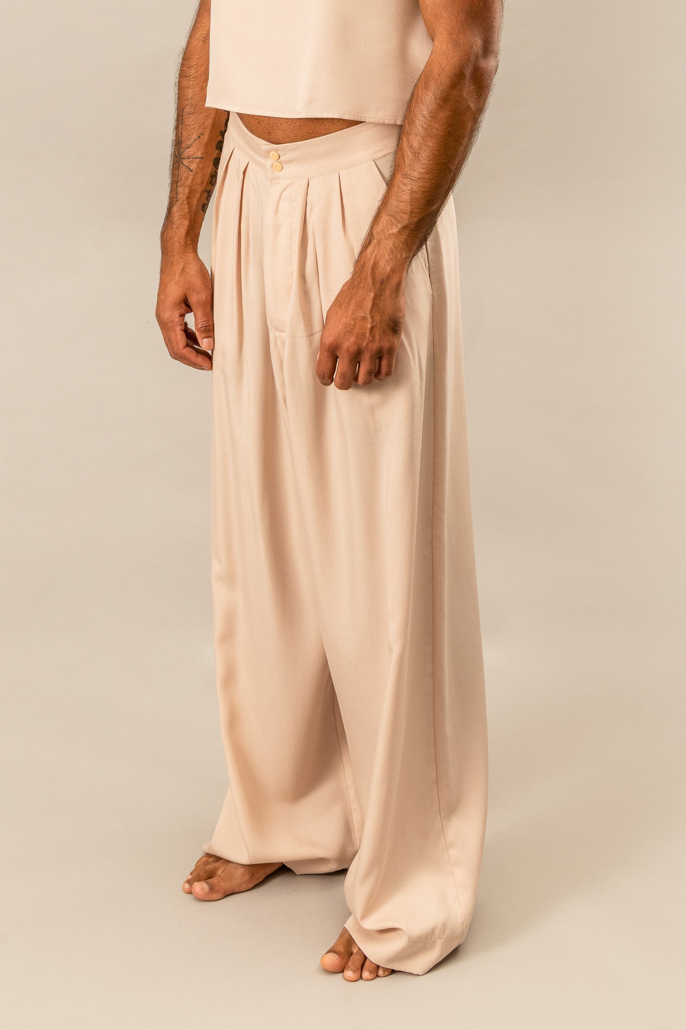 High Waisted Pleated Pants - Dusty Pink