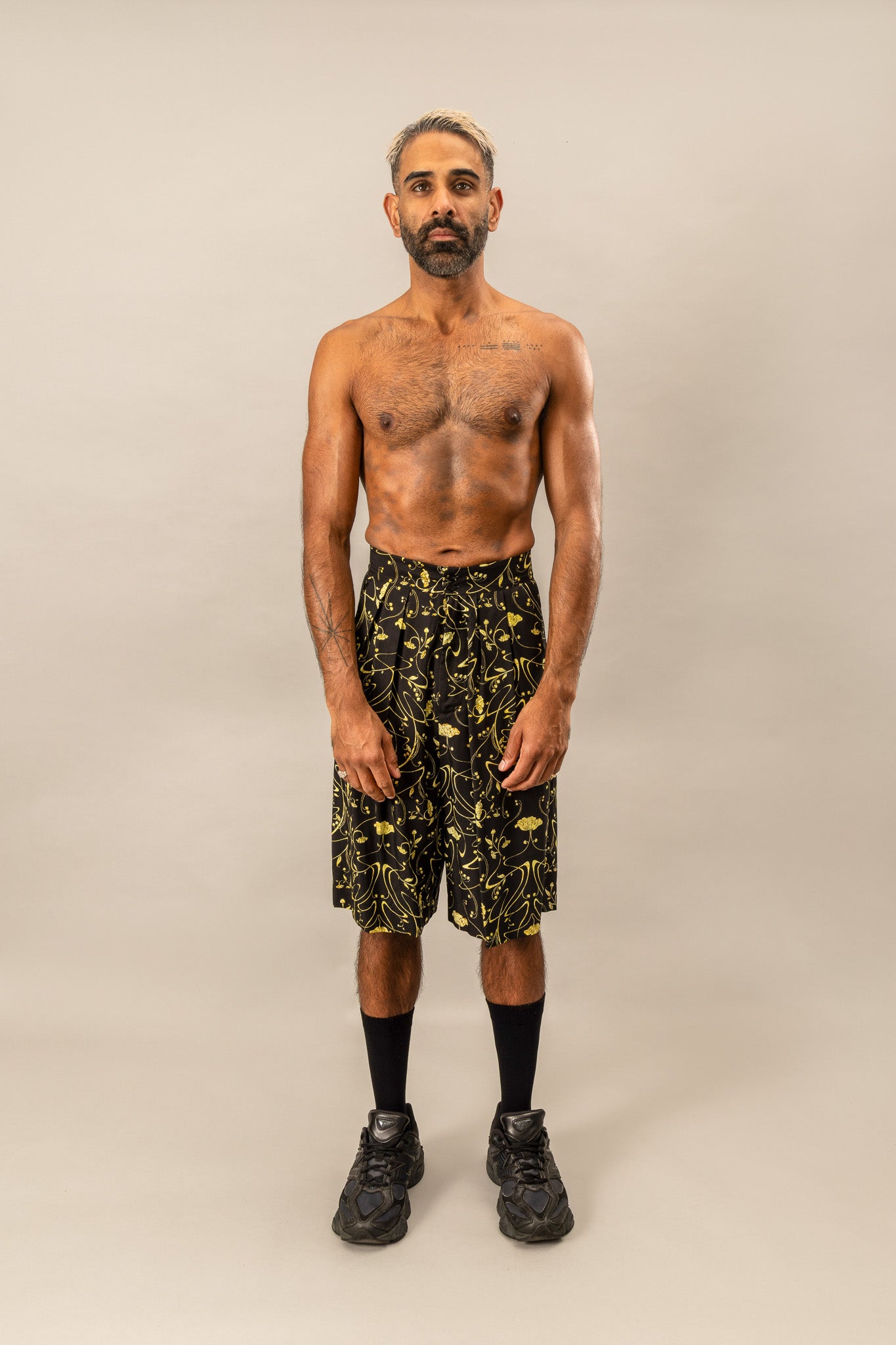 Printed Wide Leg Shorts - Sylvan Black