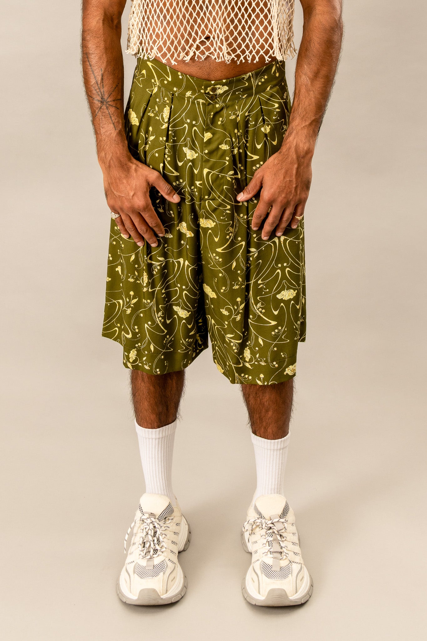 Printed Wide Leg Shorts - Sylvan Green