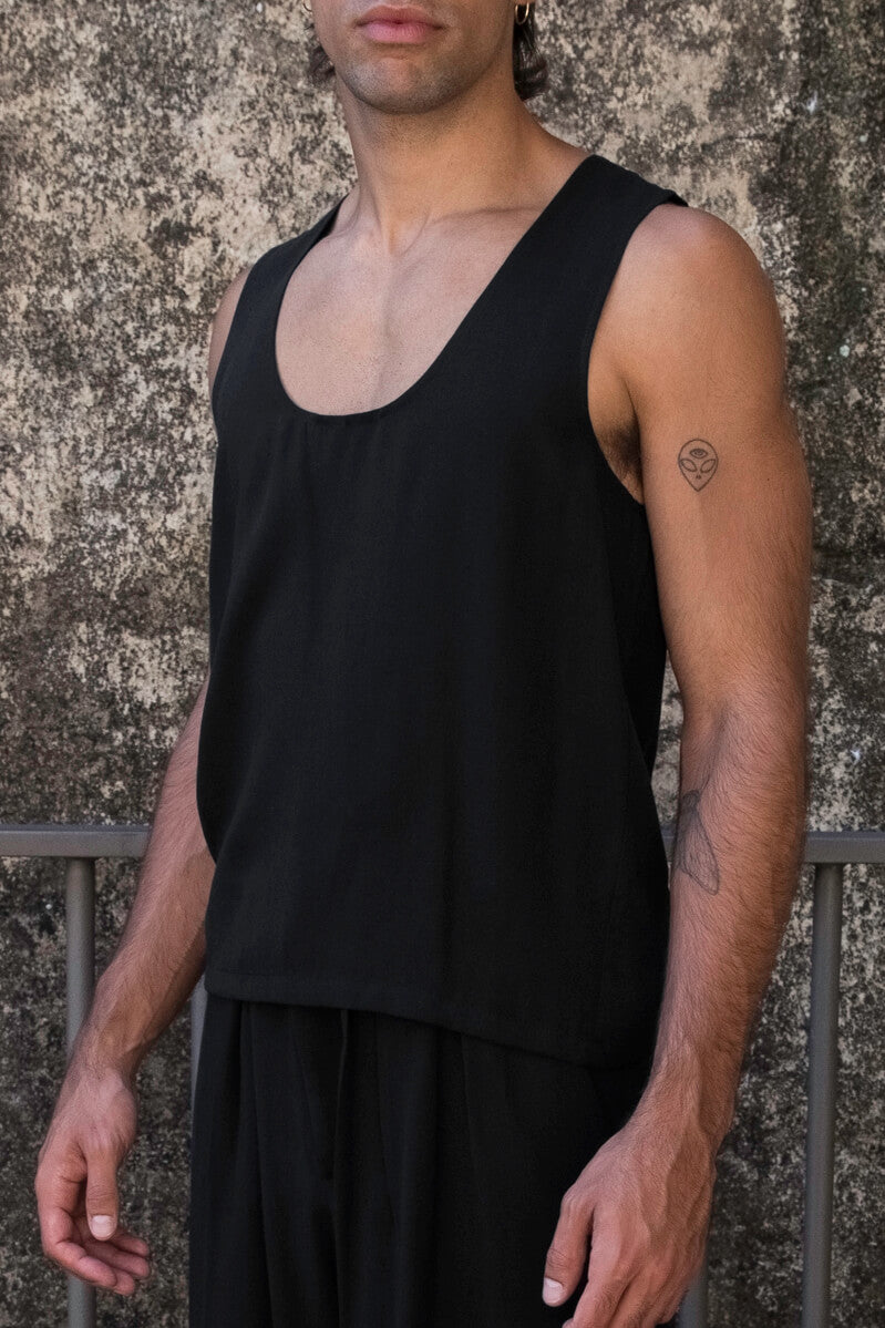 Men's Low-Cut Singlet - Black Tencel (Eucalyptus) - The Glade
