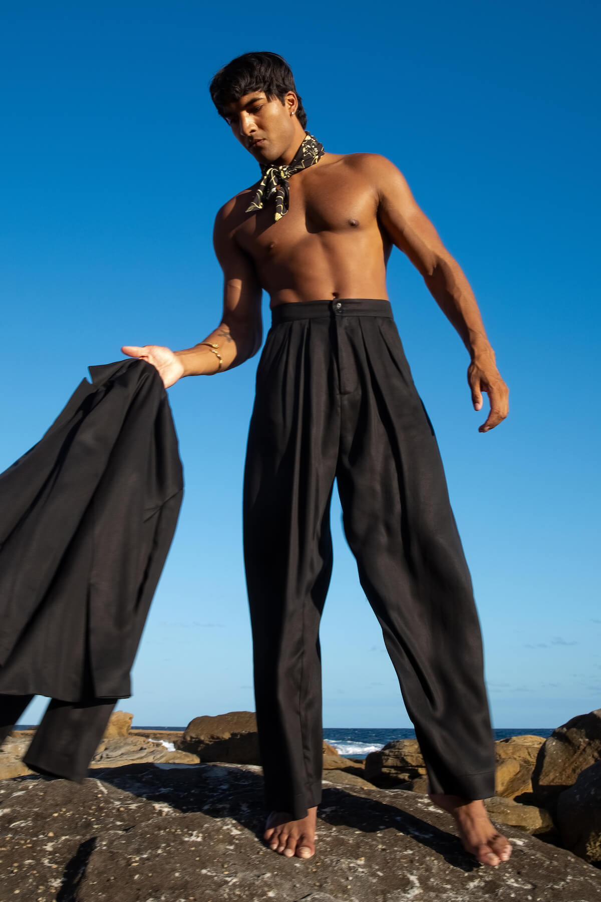 Mens High Waisted Pleated Trousers Double Pleated High Rise