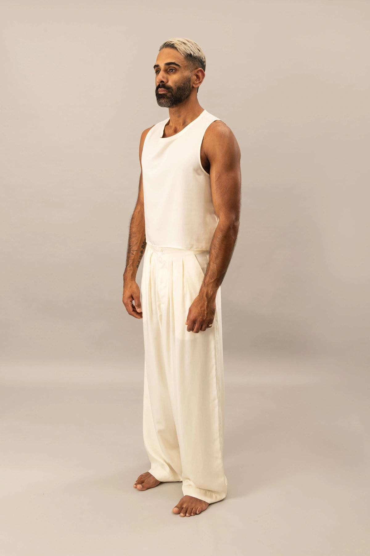 High Waisted Pleated Pants | Natural White