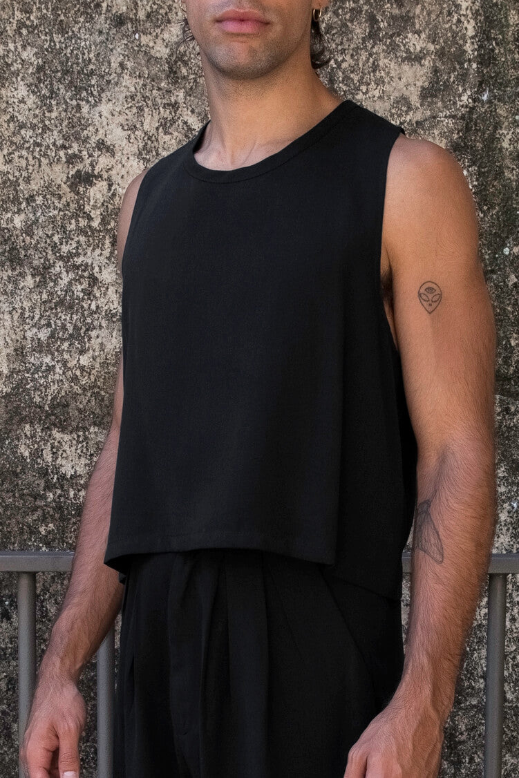 Men's Cropped Tank Top - Black Tencel (Eucalyptus) - The Glade