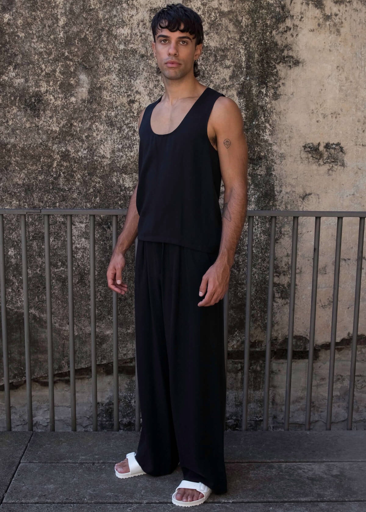 Men's high waisted pants and low cut singlet for men